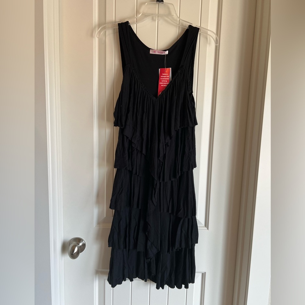 NWT Black Ruffled Tiered Dress Medium Whimsigoth Fairy Dark Romantic